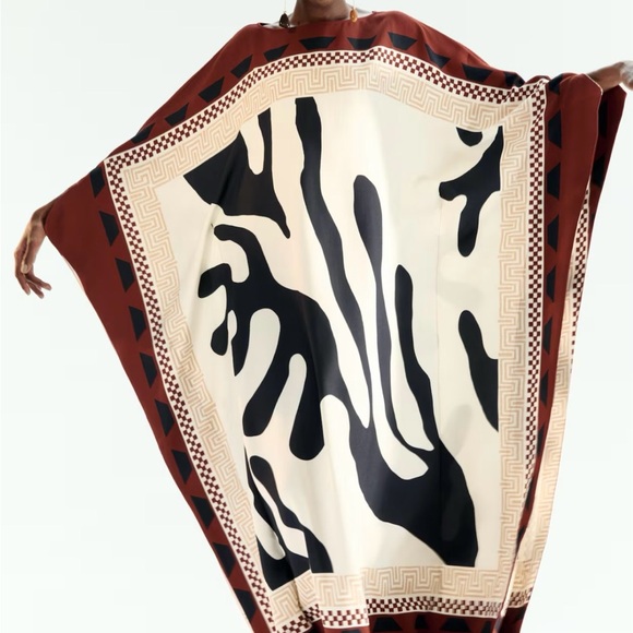 Viral H&M Limited Edition Printed Kaftan Dress (Rust red/Patterned) Sz Large - Picture 2 of 10